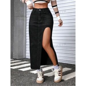 COMING: SHEIN Petite Black Denim Split Skirt (NWOT)
